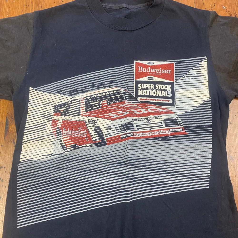 Vtg Budweiser Super Stock Nationals T Shirt NHRA Racing Car Graphic Black Mens M